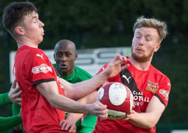 Sheffield FC's Ross Goodwin (left) one of three players missing this weekend through suspension. Pic by Ben Webster