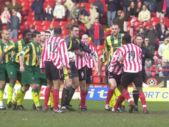 Patrick Suffo sees red as The Battle of Bramall Lane boils over.
