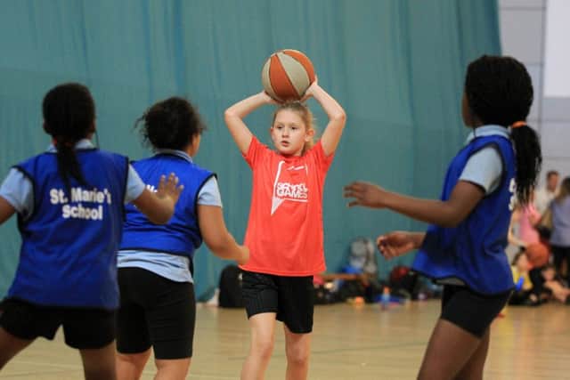 South Yorkshire School Games held at the EIS in Sheffield. St Marie's v Barugh Green Primary in action in the basketball.