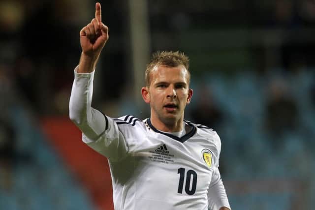 Scotland's Jordan Rhodes celebrates his second goal during the International Friendly with Luxembourg in November 2012