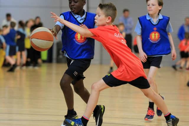 South Yorkshire School Games held at the EIS in Sheffield. St Marie's v Barugh Green Primary in action in the basketball.
