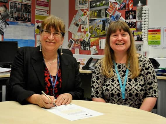 Longley Park Sixth Form College principal, Mo Nisbet and, Caroline Priestley from the University of Bradford
