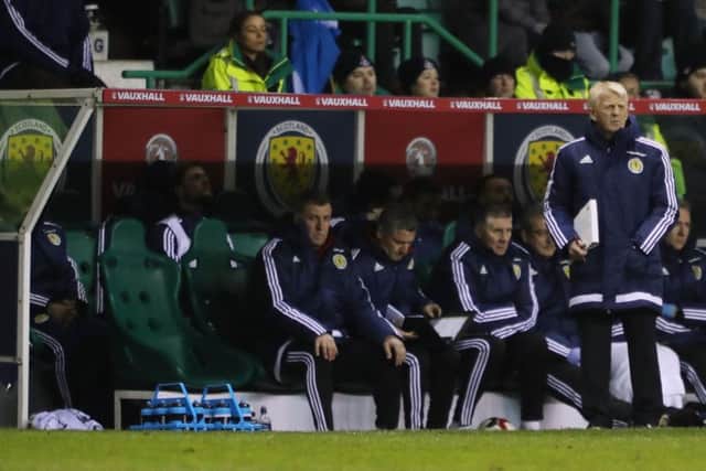 Scotland manager Gordon Strachan (right) on the touchline during the International Friendly match at Easter Road, Edinburgh. Andrew Milligan/PA Wire.