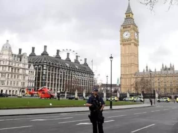 The scene outside Parliament after yesterday's attack