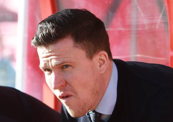 Picture by Gareth Williams/AHPIX.com. Football, Sky Bet League One; 
Swindon Town v Chesterfield; 04/03/2017 KO 3.00pm;  
County Ground; copyright picture;Howard Roe/AHPIX.com
Spirites boss Gary Caldwell in the dug-out at Swindon