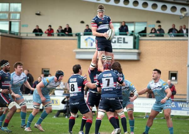 Glen Young gathers from the line out, Doncaster Knights v Yorkshire Carnegie.