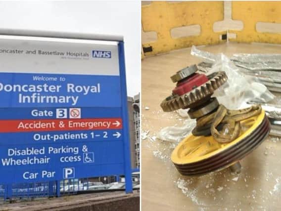 A part of a lift fell through the roof at Doncaster Royal Infirmary