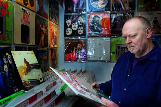 18 April 2014......The largest independent record store in Sheffield 'Record Collector' makes fianl preparations for Record Store Day 2014 tomorrow.Store owner Barry Everard. Picture Scott Merrylees SM1002/89a