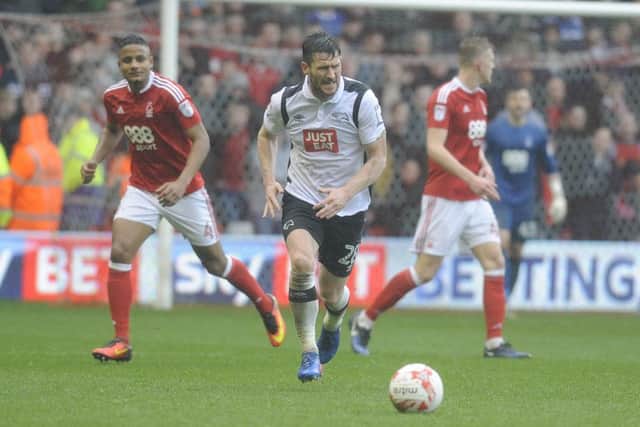 IN PICTURE: David Nugent.
SPORT: LEAD: Nottingham Forest v Derby County.  Sky Bet Championship match at the City Ground, Nottingham.  Saturday, 18th March 2017.
MARK FEAR - MARK FEAR PHOTOGRAPHY.  CONTACT markfearphotographer@outlook.com (+44) 753 977 3354