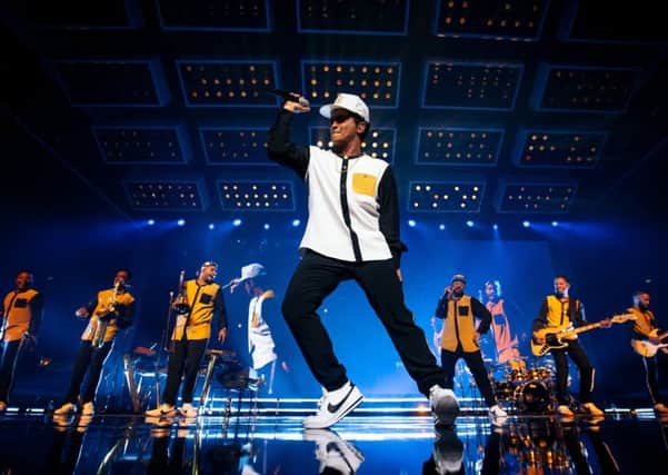Bruno Mars on stage with his 24K Magic World Tour.