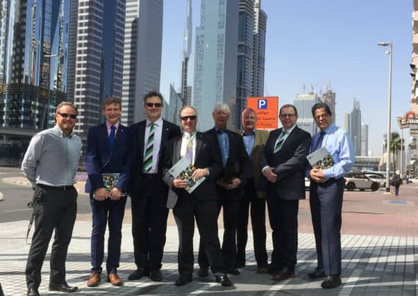 Master Cutler Richard Edwards, fourth from left, and ITF chair William Beckett, fouth from right, with the mission team in Dubai.