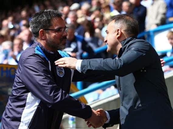 Huddersfield Town's David Wagner with Owls head coach Carlos Carvalhal