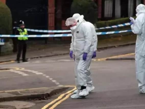 Forensic officers scour the scene on Daniel Hill, Upperthorpe after Mr Al-Essaie was shot dead in broad-daylight there on February 18 this year