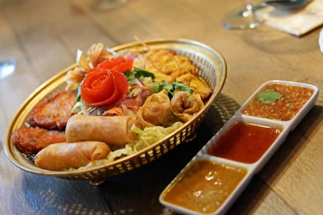 Starter from set menu for two. Sharing Platter which includes Spring Rolls, Fish Cakes, Chicken Satay, Wonton and Tung Tong. Picture: Marie Caley NDFP Thai at Sal MC 6