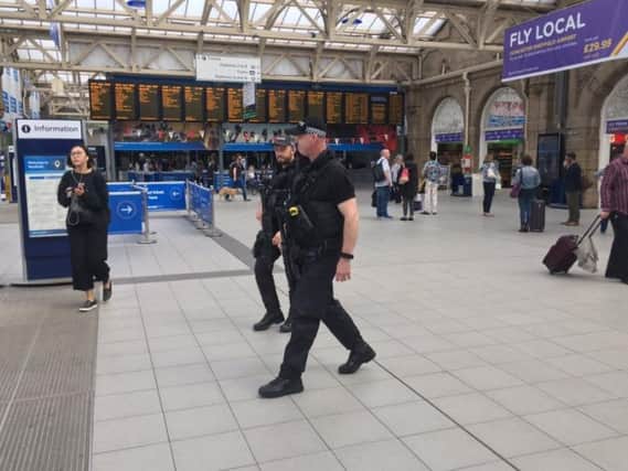 Armed police are today on patrol at Sheffield railway station. Photo courtesy of BBC
