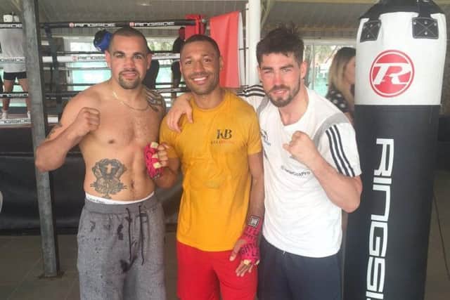 Kell Brook, centre, Jamie Cox, right and another sparring partner Craig Cunningham