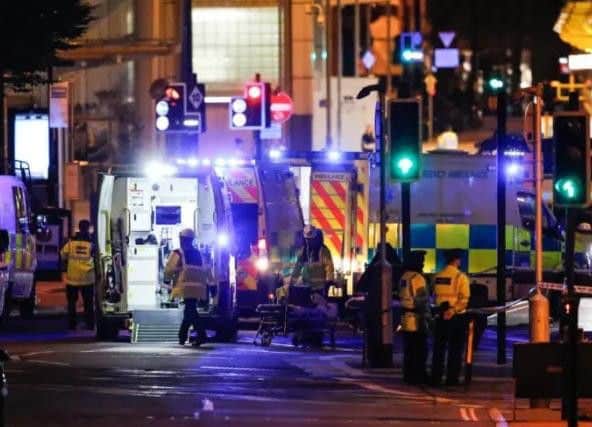 Police at the scene on Monday.