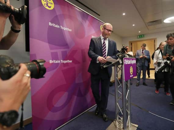 Ukip leader Paul Nuttall arrives to launch his party's General Election manifesto at One Great George Street in central London. PA