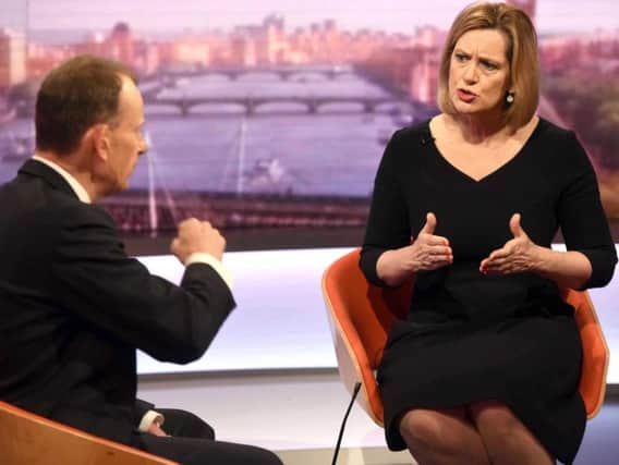 Andrew Marr and Home Secretary Amber Rudd appearing on the BBC One current affairs programme, The Andrew Marr Show. Photo: PA/BBC