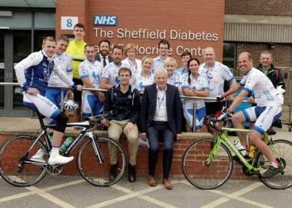 Top athletes from the worlds first all-diabetes cycling team have pedalled into Sheffields specialist diabetes centre.