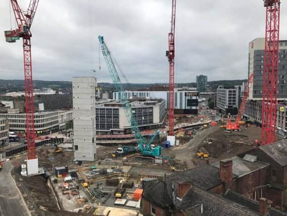 The first core has risen with the help of five cranes.