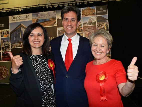 Smiles all around as Labour retain Doncaster's three seats. L-R: Caroline Flint, Ed Miliband and Rosie Winterton. Picture: Marie Caley