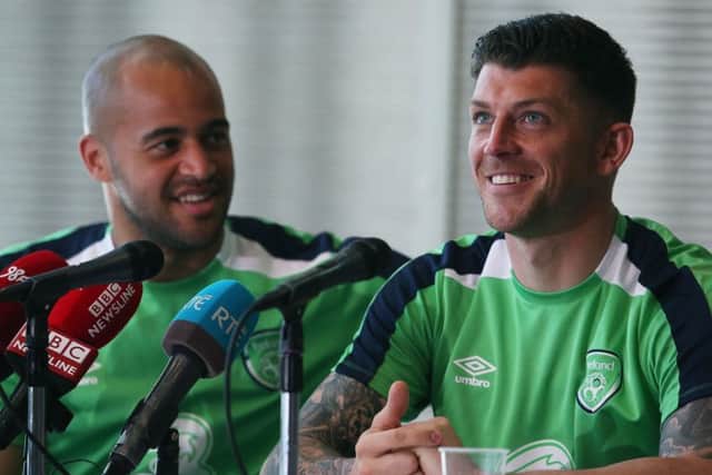 Republic of Ireland goalkeepers Keiren Westwood (right) and Darren Randolph