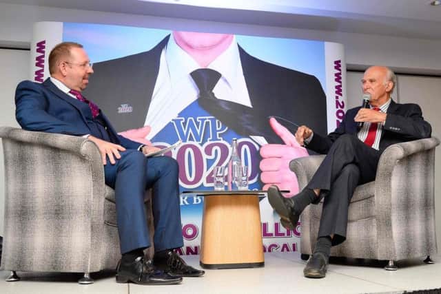 Sir Vince Cable in conversation with Alfie Moore backing the Weston Park Cancer Charity's 1m 2020 For Business Appeal at Westfield Health in Sheffield.