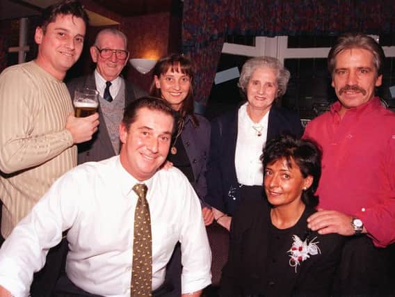 Terry and Sharon Oates (front) after a refurbishment at The Stag Inn in 1999.