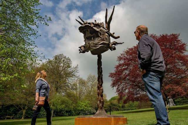 Picture credit Charlotte Graham / Guzelian

Picture Shows, Chris & Phil Desforges looking at the new Sculptures while visiting from Hull

12 three-metre-high bronze animal heads by internationally acclaimed Chinese artist Ai Weiwei is lifted into place at the Yorkshire Sculpture Park, Wakefield, this morning. Circle of Animals/Zodiac Heads (2010) takes up a year's residence to mark the sculpture park's 40th anniversary. Ai's work is a reinterpretation of the 12 bronze heads of the traditional Chinese zodiac that once adorned the imperial summer palace in Beijing. Ransacked in 1860 during the Second Opium War by the British and French, only seven of the original heads have been returned to China. The locations of the other five are still unknown.

YSP West Bretton, West Yorkshire, UK
Picture Taken Tuesday 2nd May 2017