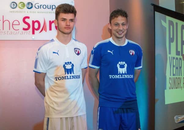 Joe Rowley and Kristian Dennis showing off the new Chesterfield kits (Pic: Tina Jenner)