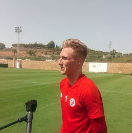 Simon Moore answers some questions during a break in Sheffield United's training camp in Marbella
