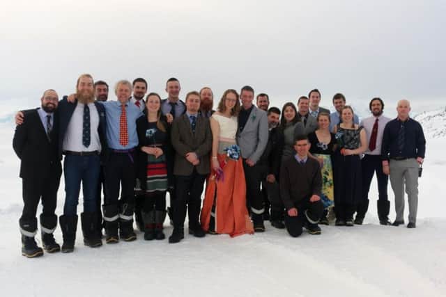 The guests braved temperatures of -9 for the wedding photos.