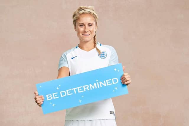England womens captain Steph Houghton advising young girls to BE DETERMINED.