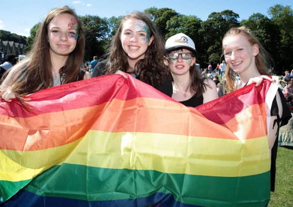 Fran, Erin, Jasmine and Izzy enjoying Pride in Endcliffe Park, Sheffield, United Kingdom on 30 July 2016. Photo by Glenn Ashley Photography