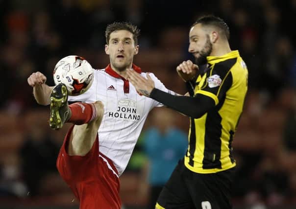 Chris Basham of Sheffield Utd and Robbie Weir of Burton Albion - English League One - Sheffield Utd vs Burton Albion - Bramall Lane Stadium - Sheffield - England - 1st March 2016 - Pic Simon Bellis/Sportimage
--------------------
Sport Image
15/16 CONT Sheff Utd v Burton

01 March 2016
Â©2016 Sport Image all rights reserved