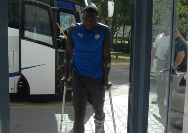 Jerome Binnom-Williams on crutches in Portugal after rolling his ankle