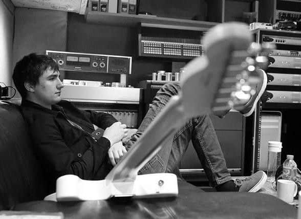 Guitarist Josh Davidson in the world famous Rockfield Studios. Photo: Glenn Ashley.