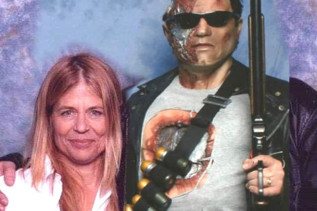 Terminator impersonator Stu Arnold with Linda Hamilton