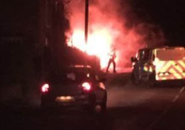 Pictured is the fire caused by a road traffic collision on Main Road, at Cutthorpe, in Chesterfield.
