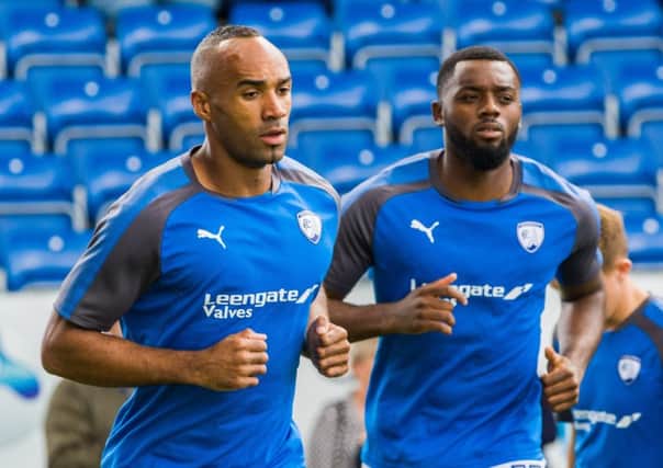Chesterfield's forward Chris O'Grady (10) warming up.

Picture by Stephen Buckley/AHPIX.com. Football, League 2, Chesterfield v Grimsby Town; 05/08/2017 KO 3.00pm 
Proact; copyright picture; Howard Roe; 07973 739229