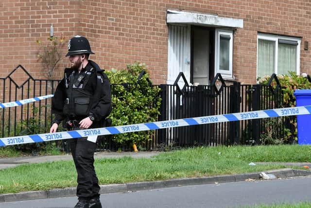 The scene in Wensley Street, Firth Park following the murder of a 31-year-old man. Picture: Andrew Roe
