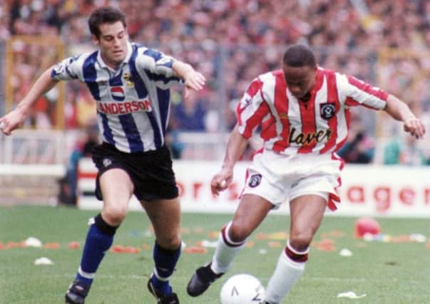 Sheffield United v Sheffield Wednesday FA Cup semi-final at Wembley on  3rd April 1993
John Harkes and Franz Carr