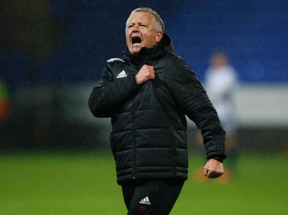 Chris Wilder celebrates victory at Bolton. Pic: Sportimage