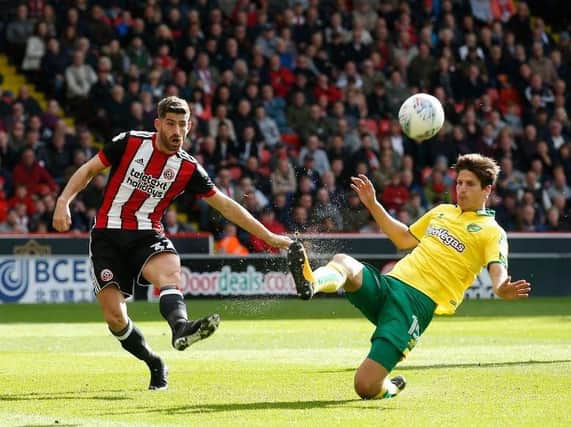 Ched Evans in action against Norwich City in Saturday's 1-0 defeat for the Blades