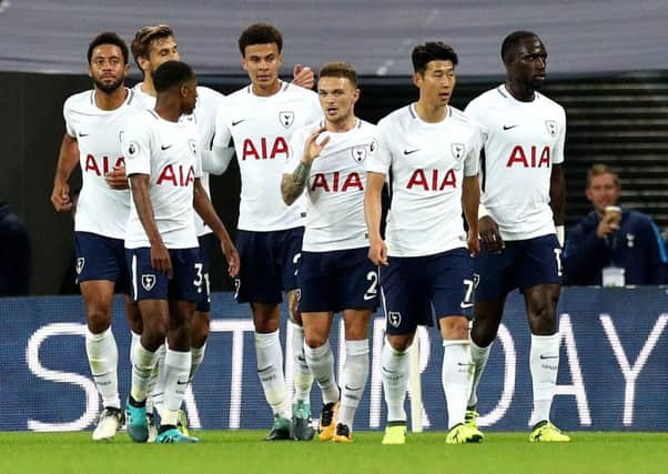 Tottenham Hotspur's Dele Alli (centre) celebrates scoring the winner against Barnsley