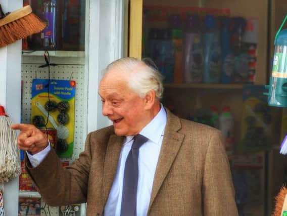 Sir David Jason larks around while filming the new series of Still Open All Hours in Doncaster. (Photo: Mick Hickman).