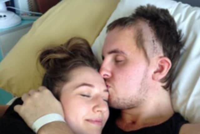 Scott in hospital with his girlfriend Fern.