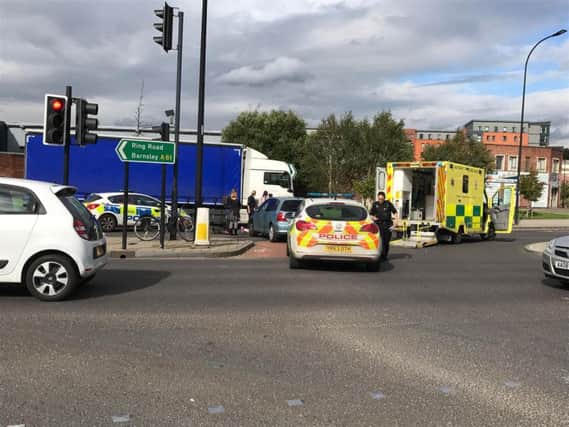 Both South Yorkshire Police and the Yorkshire Ambulance Service have been called out to the scene of the accident on the A61, near to Corporation Street.