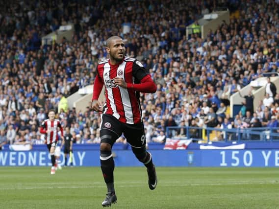 Leon Clarke celebrates putting Sheffield United 2-0 up in the first-half.
